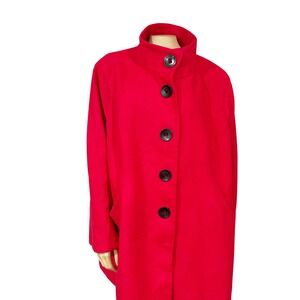 Womens Red Funnel Neck Button Front Mid Length Pea Coat Jacket